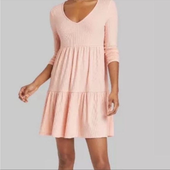 Wild Fable Women's Brushed Rib-Knit Tiered Dress Pale Pink Size XS EUC - Picture 1 of 8